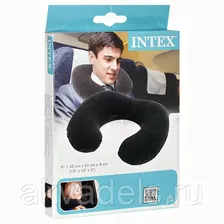 Подушка под шею дорожная надувная флок. 33х25х8см Интекс Intex арт68675